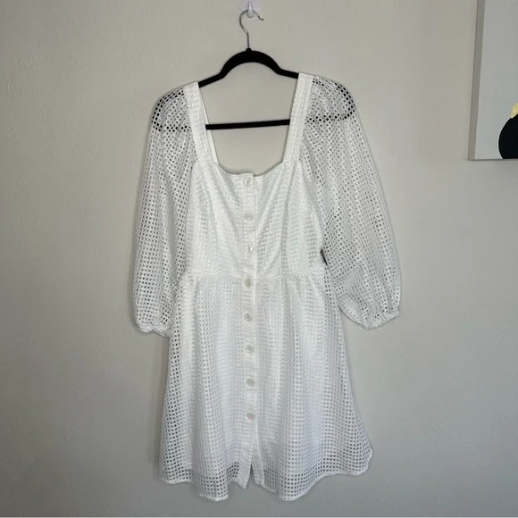 new york and company white lace dress Lace Ruffle Tulle Midi Dress - MEDIUM / White